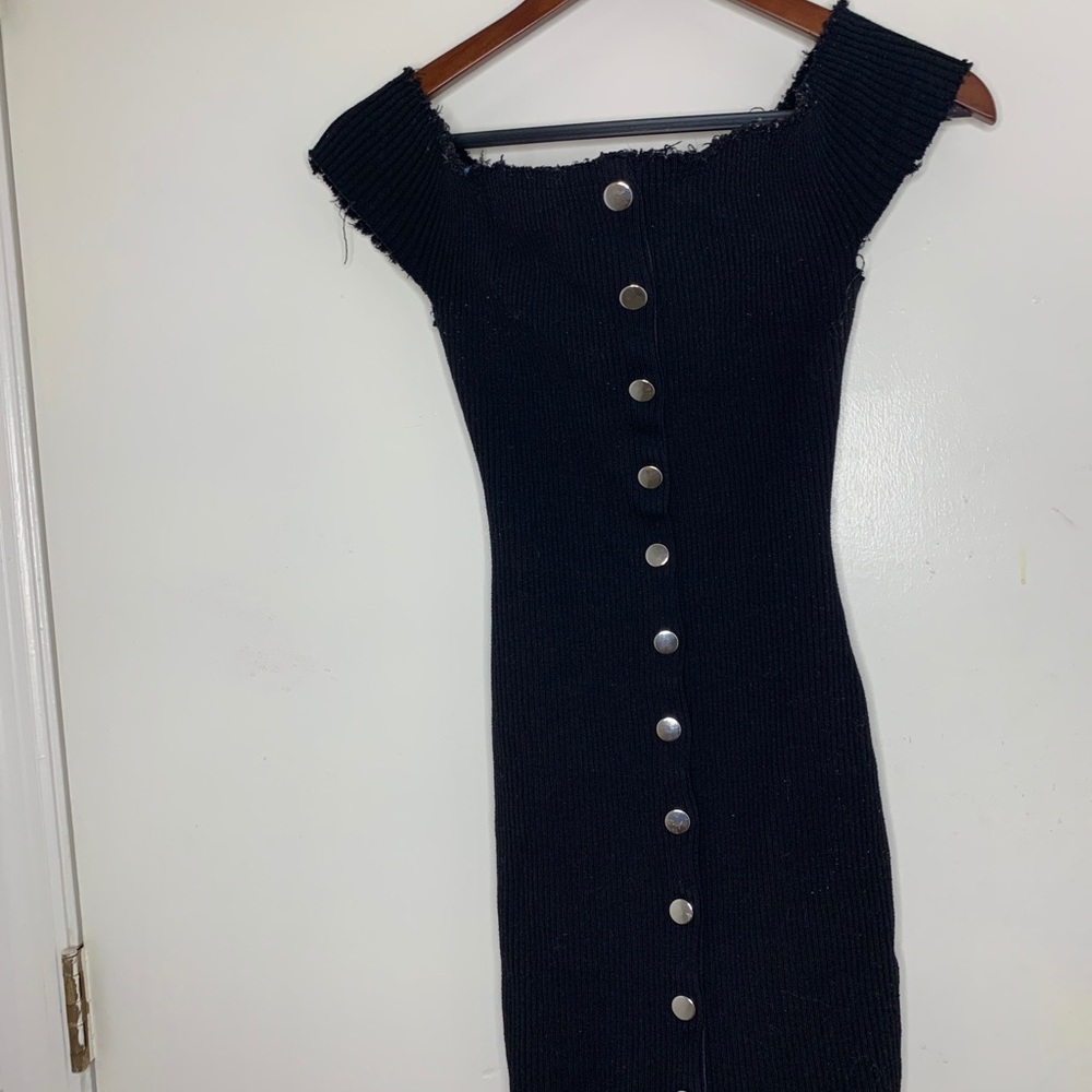 Black off the shoulder mini dress